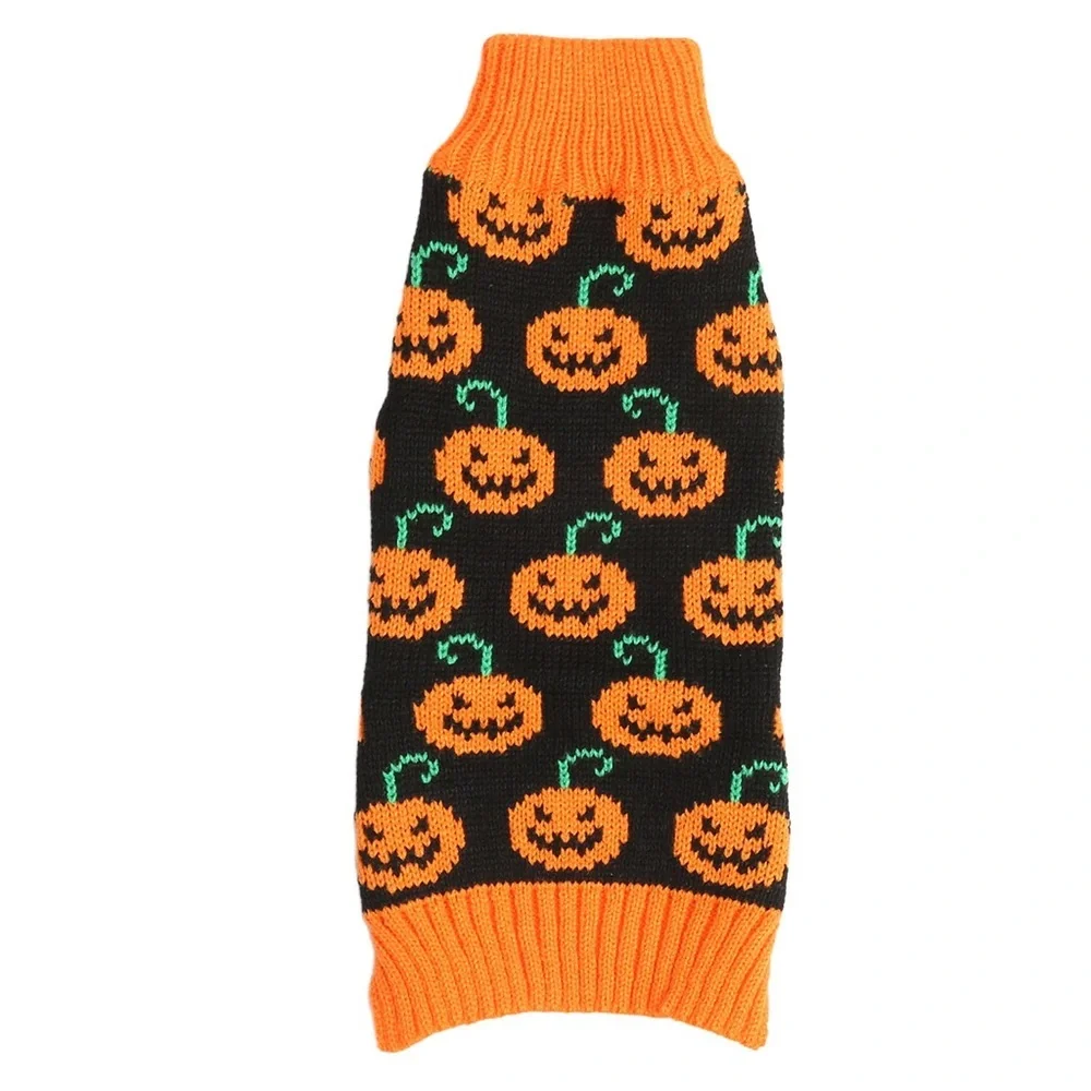 Halloween Dog Sweater with Multi Pumpkin Smiley Face, Small- EUC